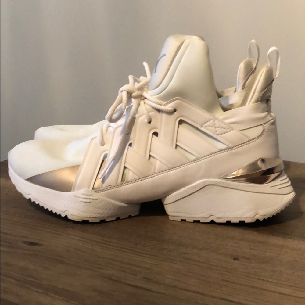 Puma white/silver high top sneaker (weave design)